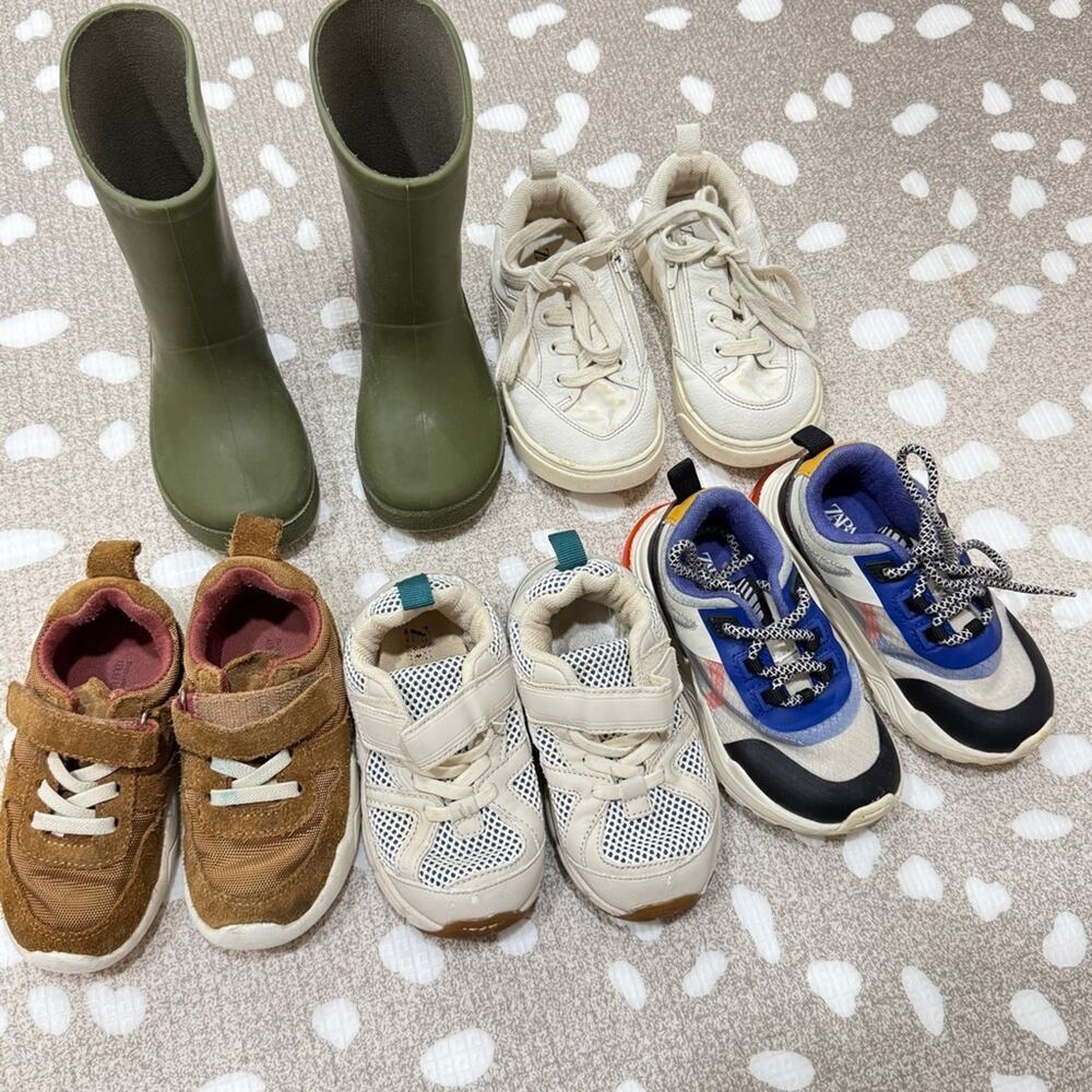 Zara Kids shoes lot bundle toddler boy rain boots sneakers hook & loop beige